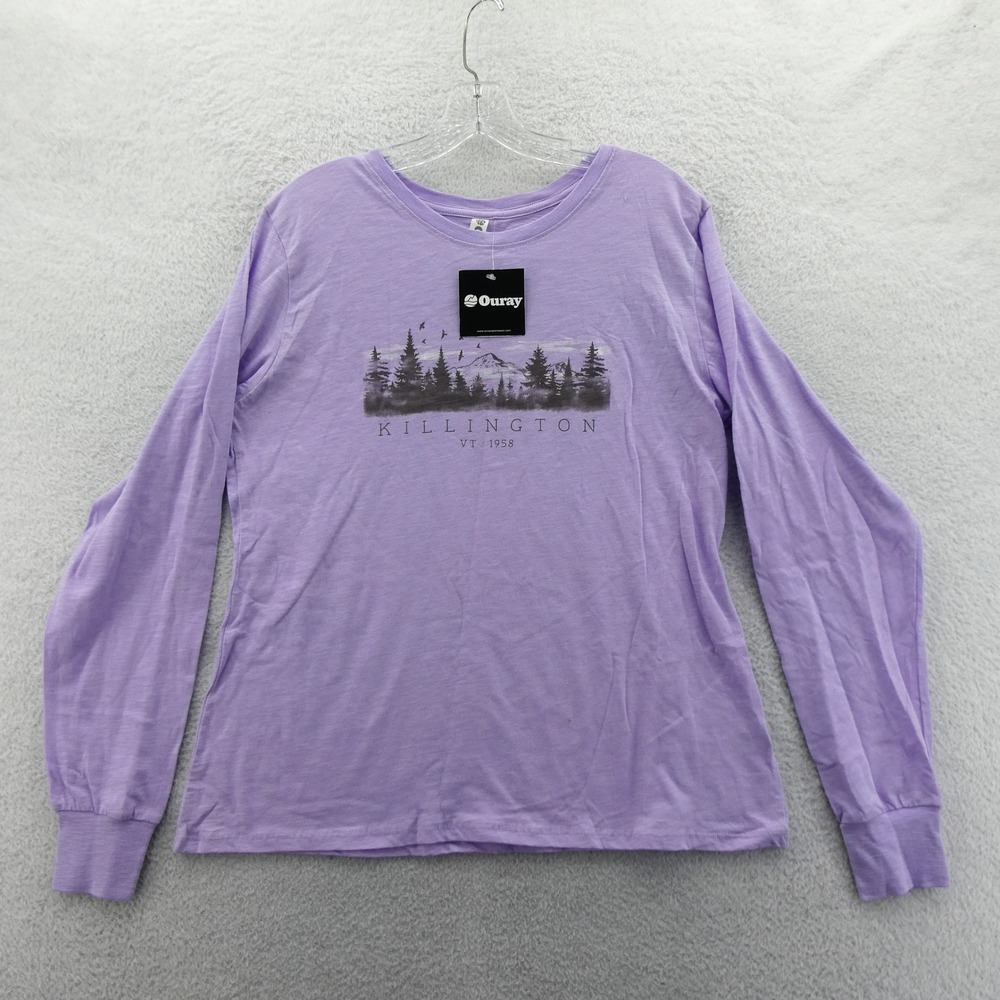 Ouray Shirt Womens Large Killington VT 1958 Purple Long Sleeve Graphic Slub Knit